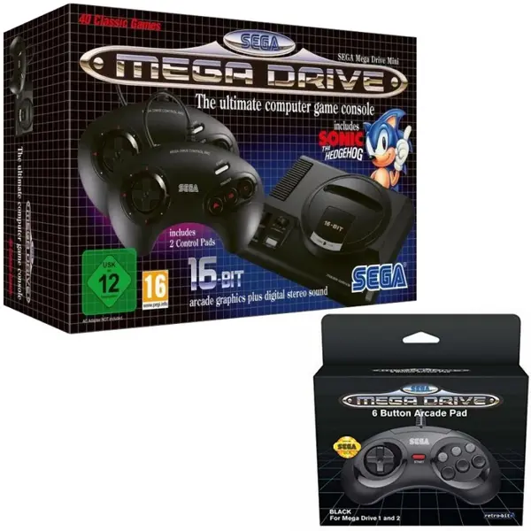 SEGA Mega Drive Mini + Manette Officielle Retro-Bit 6 Boutons