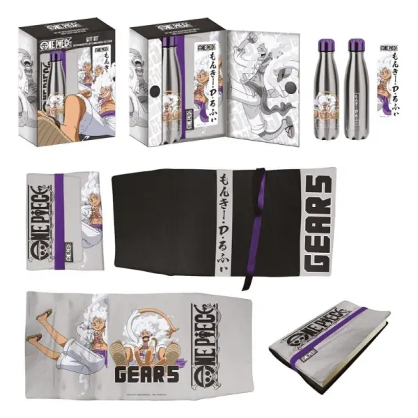 One Piece - Coffret Cadeau One Piece Gears Bouteille en acier, Autocollant, Couvre-livre