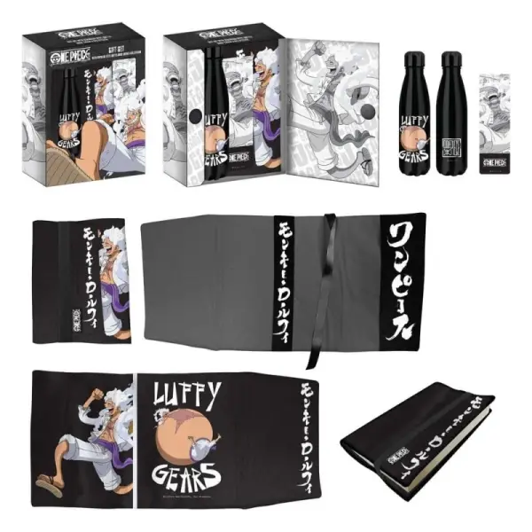 One Piece - Coffret Cadeau Luffy Gears Bouteille en acier, Autocollant, Couvre-livre