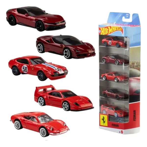 Hot Wheels - Pack 5 véhicules Hot Wheels Ferrari Die-Cast 1/64