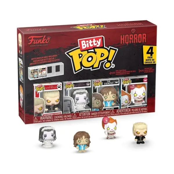Warner Brothers - Horror pack 4 figurines Bitty POP! Vampire David, La Llorona, Regan et Pennywise 2,5 cm